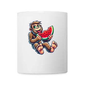 Süßer Bigfoot mit Wassermelone Fruchtig Cartoon So - Tasse - Weiß - Vorne