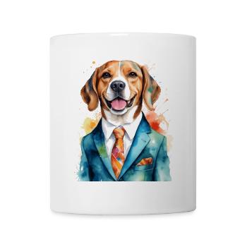 Beagle Anzug Hund Bunt Lustig Tier Design Print - Tasse - Weiß - Vorne