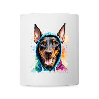Dobermann Hoodie Hund Bunt Lustig Tier Print - Tasse - Weiß - Vorne