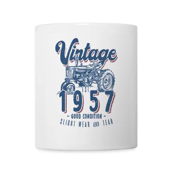 Oldtimer-Traktor-Farmer-Geburtstag Jahrgang 1957 - Tasse - Weiß - Vorne