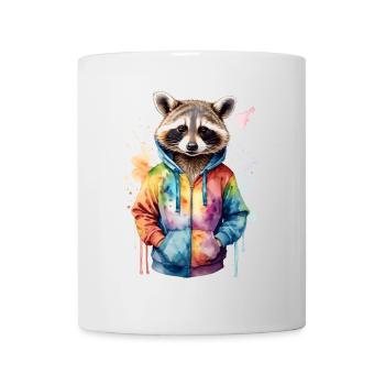Waschbär Hoodie Bunt Lustig Tier Design Print - Tasse - Weiß - Vorne