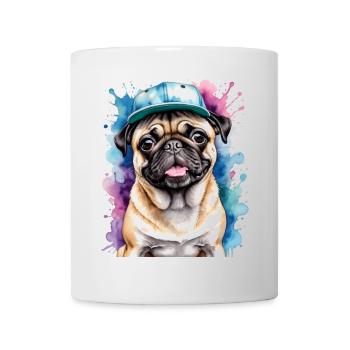 Carlin Snapback Cap Chien Coloré Drôle Design Imprimer - Mug blanc - blanc - Devant