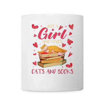 Cats, Cat Lover, Books, Reading, Girl - Mug - white - Front