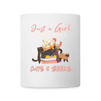 Cats, Cat Lover, Books, Reading, Girl - Mug - white - Front