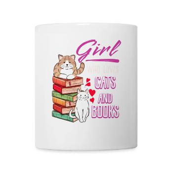 Cats, Cat Lover, Books, Reading, Girl - Mug - white - Front