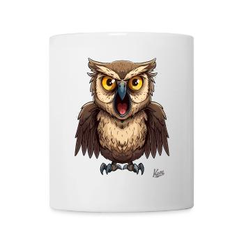 A funny, screaming cartoon owl - Mug - white - Front