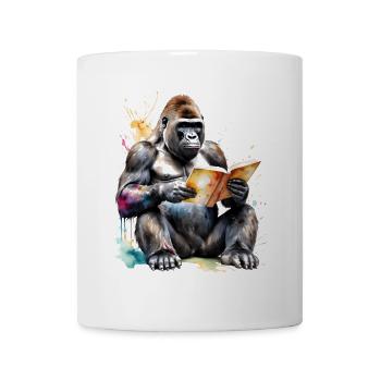 Gorille Lecture Livre Singe Coloré Animal Design Imprimer - Mug blanc - blanc - Devant