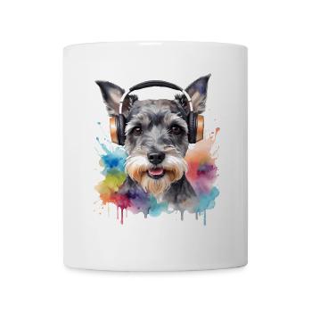Zwergschnauzer Kopfhörer Hund Lustig Design Print - Tasse - Weiß - Vorne