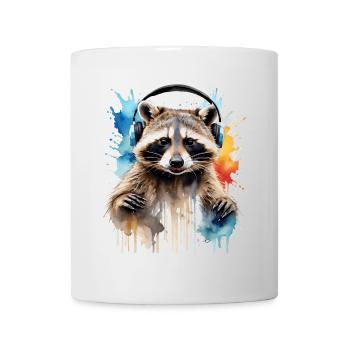 Waschbär Kopfhörer Musik Bunt Tier Design Print - Tasse - Weiß - Vorne