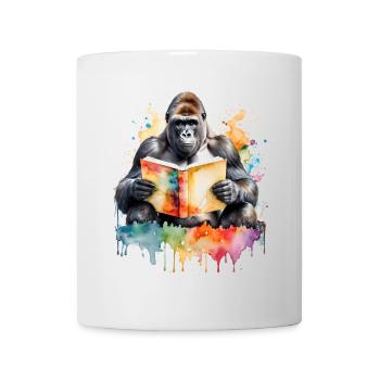 Gorille Lecture Livre Singe Coloré Animal Design Imprimer - Mug blanc - blanc - Devant