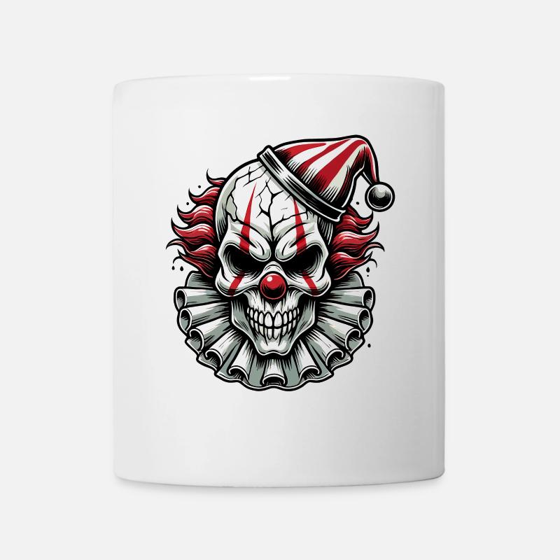 Terrifying Evil Clown Skull Creepy Horror Art - Mug - white