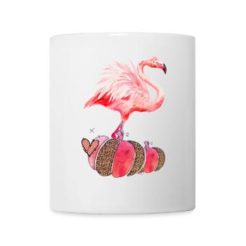 Herbst Flamingo Kürbis Thanksgiving - Tasse - Weiß - Vorne