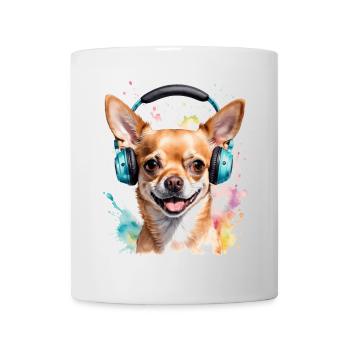 Chihuahua Kopfhörer Hund Lustig Tier Design Print - Tasse - Weiß - Vorne