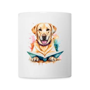 Labrador Retriever Lesen Buch Hund Design Print - Tasse - Weiß - Vorne