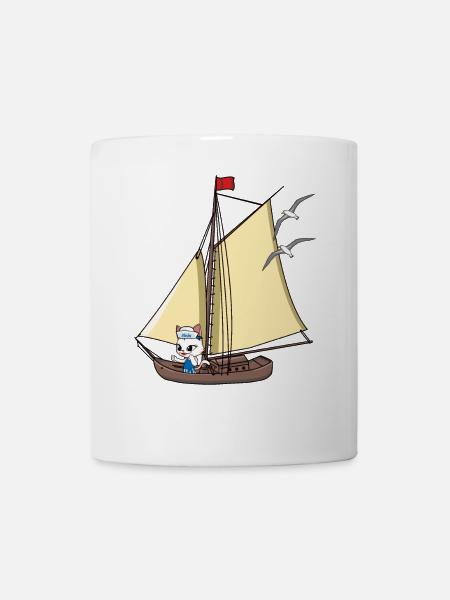 Katze maritim Segelschiff segeln Boot Segler Ahoi - Tasse - Weiß