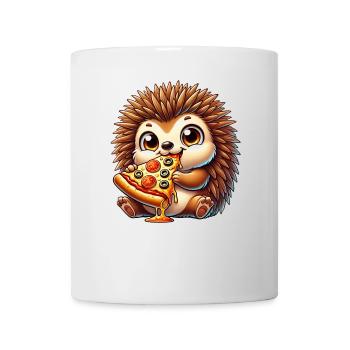 Funny Hedgehog Pizza Olives Cheese Fast Food Comic - Mug - white - Front
