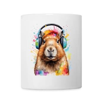 Capybara Kopfhörer Capy Bunt Tier Design Print - Tasse - Weiß - Vorne
