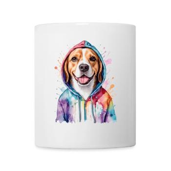 Beagle Hoodie Hund Bunt Lustig Tier Design Print - Tasse - Weiß - Vorne