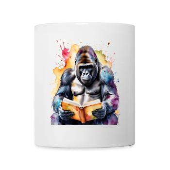 Gorille Lecture Livre Singe Coloré Animal Design Imprimer - Mug blanc - blanc - Devant