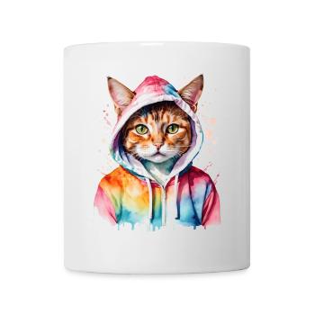 Sweat à capuche de chat coloré drôle animal design imprimé - Mug blanc - blanc - Devant