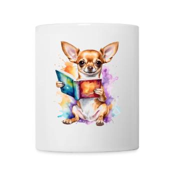 Chihuahua Lesen Buch Hund Lustig Tier Design Print - Tasse - Weiß - Vorne