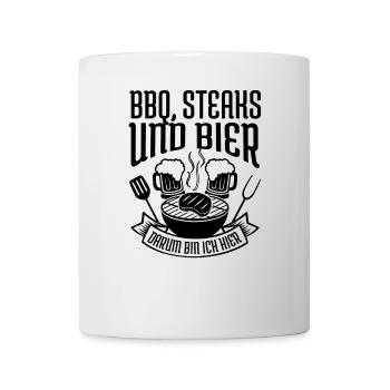 BBQ, STEAKS & BIER, Barbecue grillen - Tasse - Weiß - Vorne