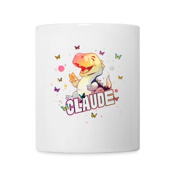CLAUDE - Beautiful boy name with cute DINO T-REX - Mug - white - Front