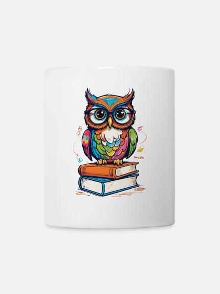 Süße Buch Illustration Eulen Liebhaber - Tasse - Weiß