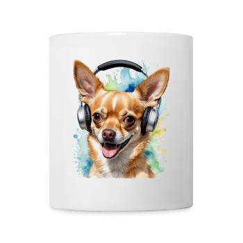 Chihuahua Kopfhörer Hund Lustig Tier Design Print - Tasse - Weiß - Vorne