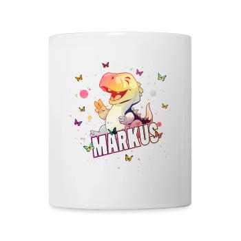 MARKUS - Beau prénom de garçon avec mignon DINO T-REX - Mug blanc - blanc - Devant