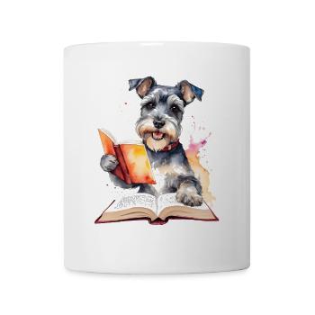 Zwergschnauzer Lesen Hund Lustig Tier Design Print - Tasse - Weiß - Vorne