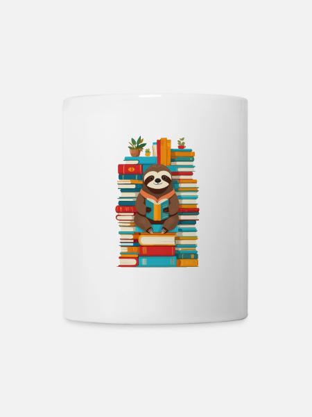 Lustiges Buchliebhaber Faultier Illustration - Tasse - Weiß