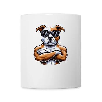 Cooler Hund Pitbull Sonnenbrille Cartoon Stil - Tasse - Weiß - Vorne