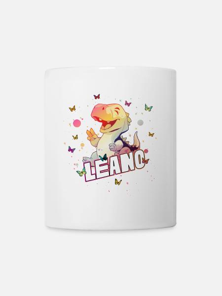 LEANO - Schöner Junge Name mit süßem DINO T-REX - Tasse - Weiß