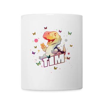 TIM - Beautiful boy name with cute DINO T-REX - Mug - white - Front