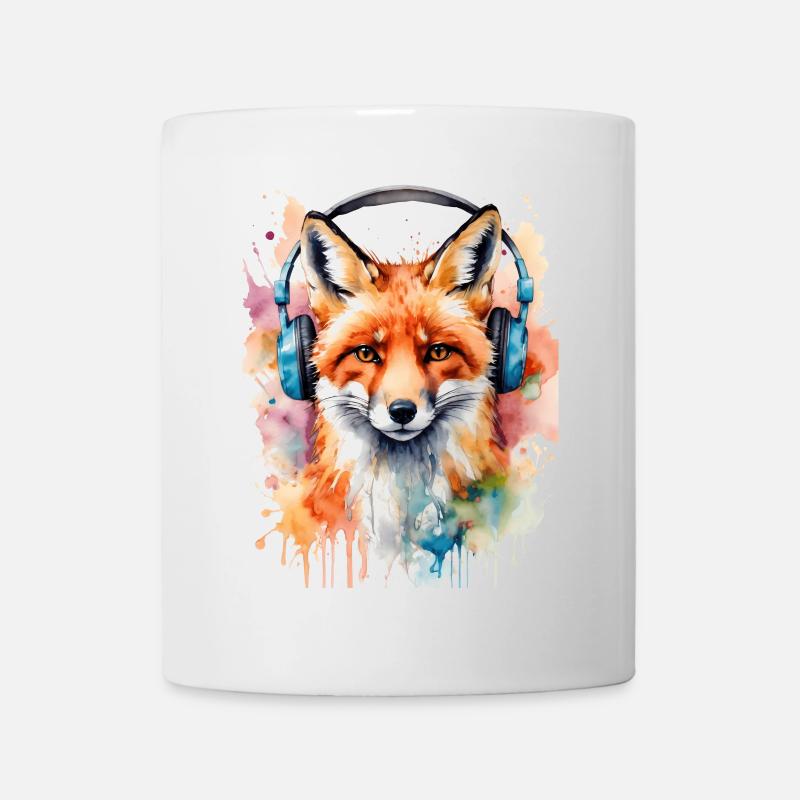 Fuchs Kopfhörer Musik Bunt Tier Design Print - Tasse - Weiß