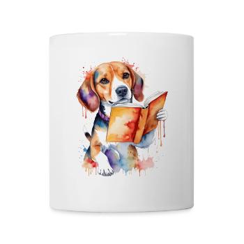 Beagle Reading Book Dog Funny Animal Design Print - Mug - white - Front