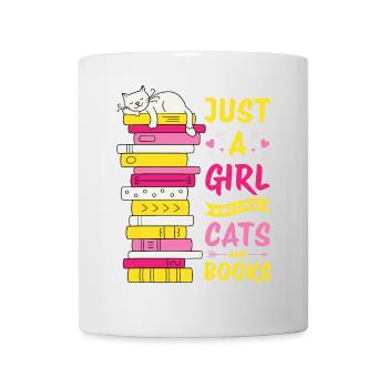 Cats, Cat Lover, Books, Reading, Girl - Mug - white - Front