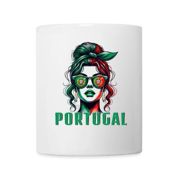 Portugal Frau Dutt Portugiesische Flagge Stolz - Tasse - Weiß - Vorne