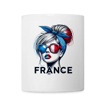 France Femme Chignon Drapeau Française Fier Fille - Mug blanc - blanc - Devant