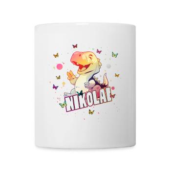 NIKOLAI - Beautiful boy name with cute DINO T-REX - Mug - white - Front