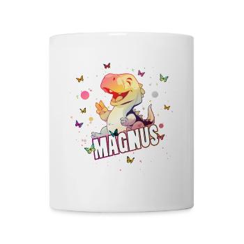 MAGNUS - Schöner Junge Name mit süßem DINO T-REX - Tasse - Weiß - Vorne