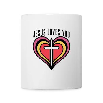 Herz mit Kreuz und Liebesbotschaft - Tasse - Weiß - Vorne