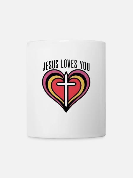 Herz mit Kreuz und Liebesbotschaft - Tasse - Weiß