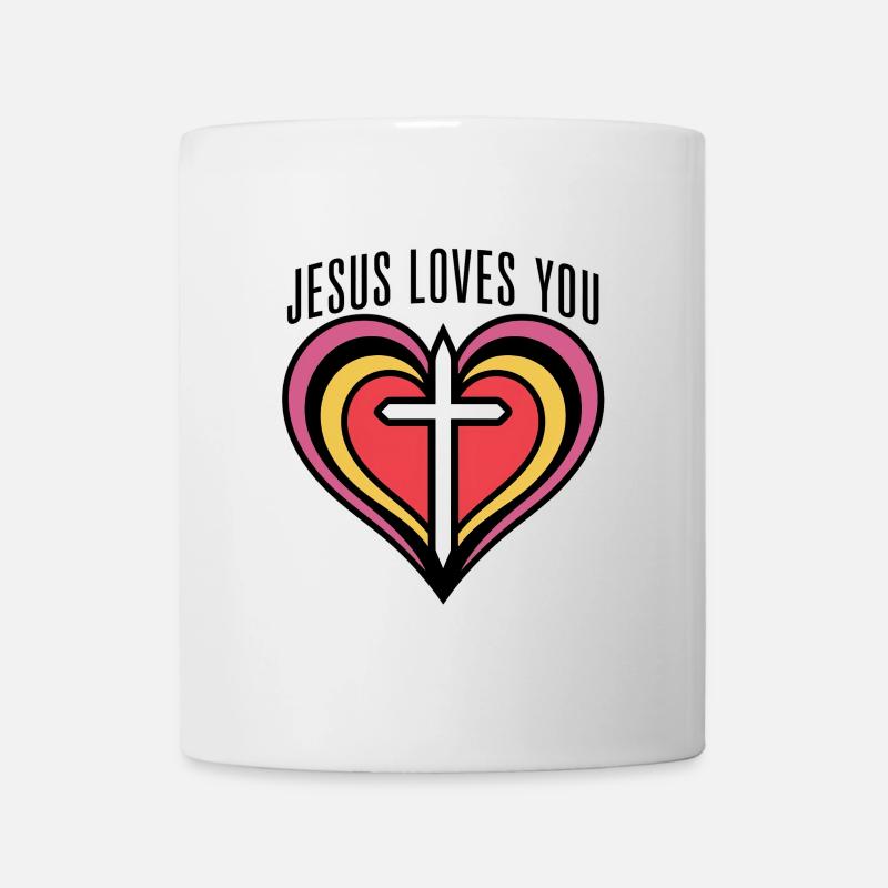 Herz mit Kreuz und Liebesbotschaft - Tasse - Weiß