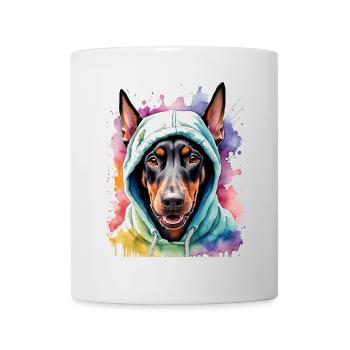Dobermann Hoodie Hund Bunt Lustig Tier Print - Tasse - Weiß - Vorne