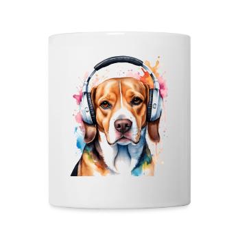Beagle Headphones Dog Funny Animal Design Print - Mug - white - Front