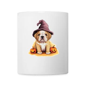 Halloween Witch Hat Pumpkin Dog Bulldog - Mug - white - Front