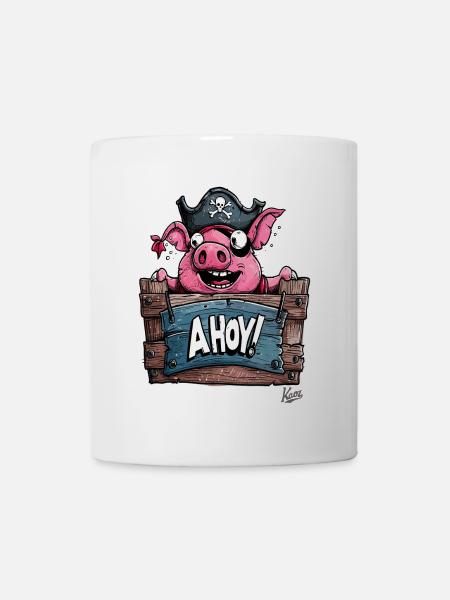 Lustiger Schwein Pirat, Ahoi! - Tasse - Weiß
