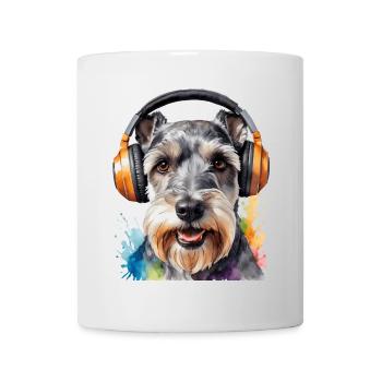 Zwergschnauzer Kopfhörer Hund Lustig Design Print - Tasse - Weiß - Vorne